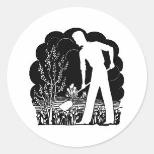 Retro Gardener Silhouette Ronde Sticker