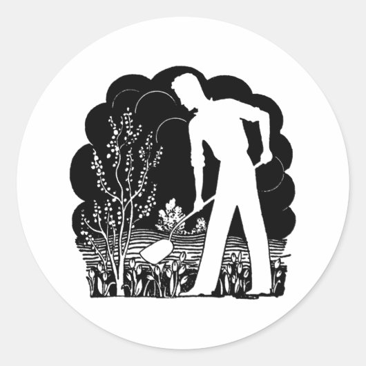 Retro Gardener Silhouette Ronde Sticker (Voorkant)