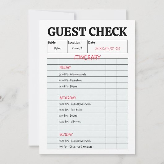 Retro Gast Check Hen Party Bachelorette Weekend Kaart (Achterkant)