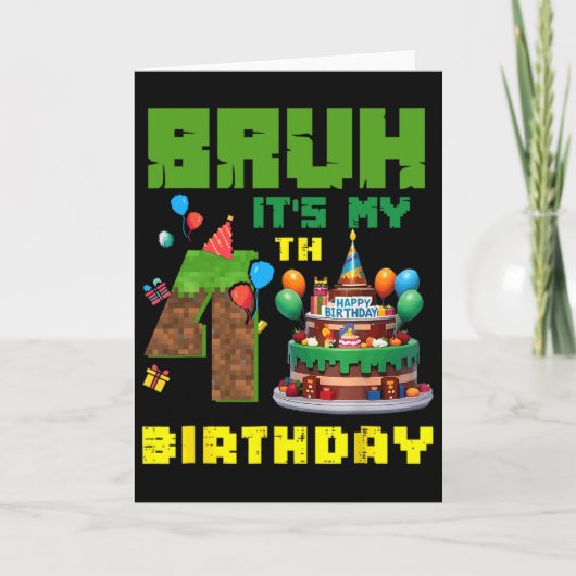 Retro gast het is mijn 4de verjaardag Pixel Cake G Kaart (Voorkant)