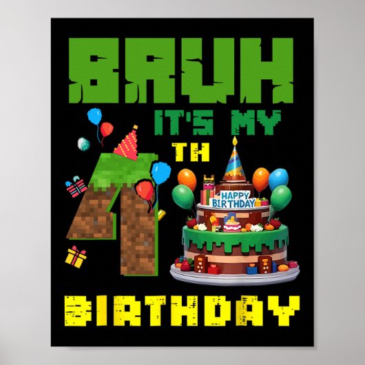 Retro gast het is mijn 4de verjaardag Pixel Cake G Poster (Voorkant)