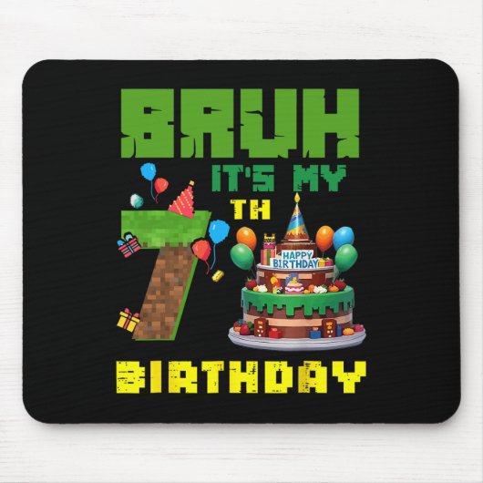 Retro gast het is mijn 7e verjaardag pixel cake ga muismat (Voorkant)