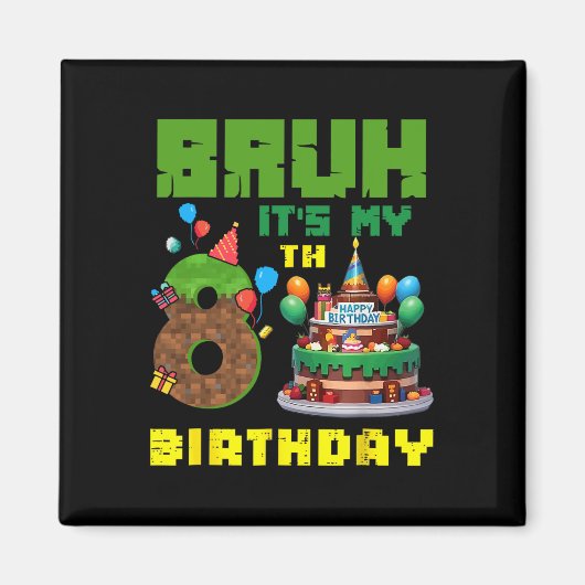 Retro gast het is mijn 8e verjaardag Pixel Cake Ga Magneet (Voorkant)