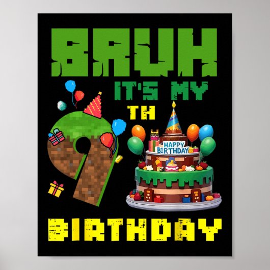 Retro gast het is mijn 9e verjaardag Pixel Cake Ga Poster (Voorkant)