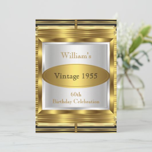  Retro Gatsby Deco 60th Birthday Party Kaart (Staand voorkant)