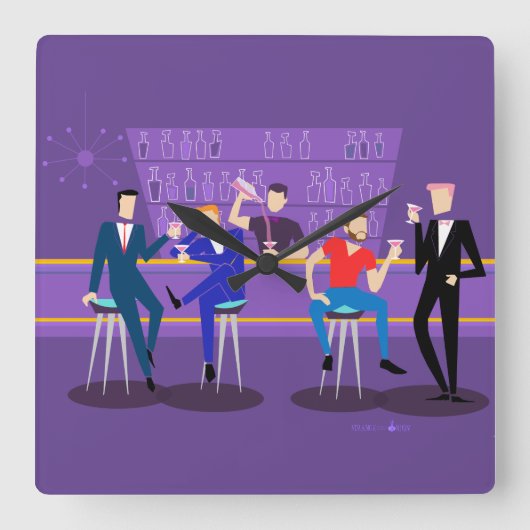 Retro Gay Bar Acrylwand Vierkante Klok (Voorkant)