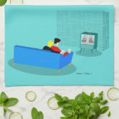 Retro Gay Couple die tv-keukenhanddoeken bekijkt Theedoek (Gevouwen)