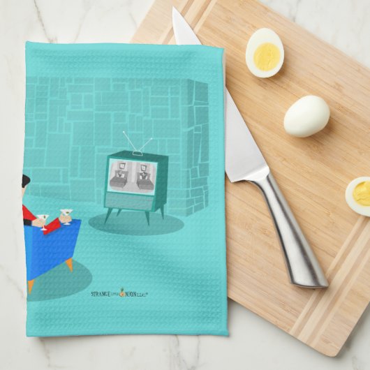 Retro Gay Couple die tv-keukenhanddoeken bekijkt Theedoek (Quarter Fold)