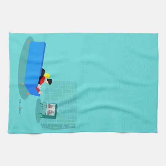 Retro Gay Couple die tv-keukenhanddoeken bekijkt Theedoek (Horizontaal)