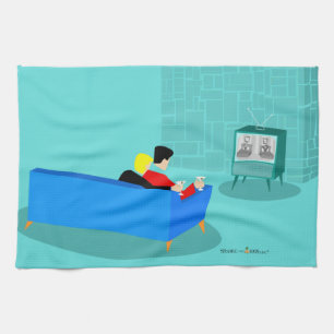Retro Gay Couple die tv-keukenhanddoeken bekijkt Theedoek