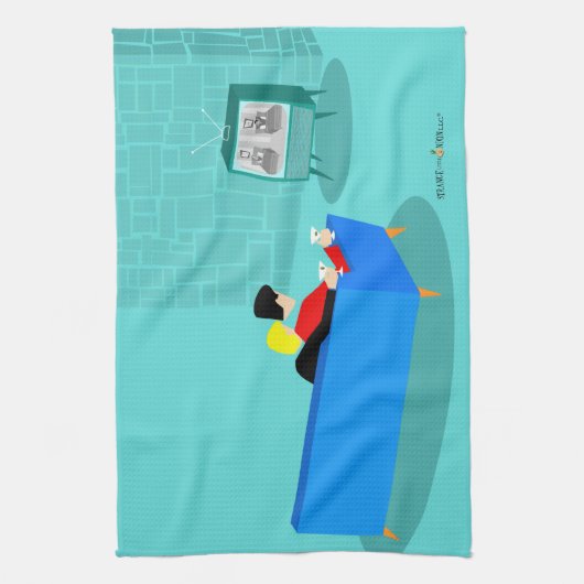 Retro Gay Couple die tv-keukenhanddoeken bekijkt Theedoek (Verticaal)