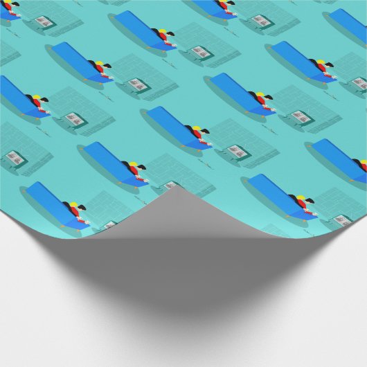 Retro Gay Couple die tv-omlooppapier bekijkt Cadeaupapier (Hoek)