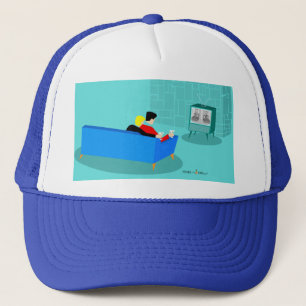 Retro Gay Couple die TV Trucker Hat bekijkt Trucker Pet