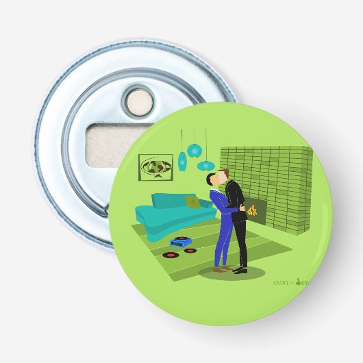 Retro Gay Couple in Love Button Flesopener (Voorkant)