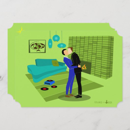 Retro Gay Couple in Love Invitation Save The Date (Voorkant / Achterkant)