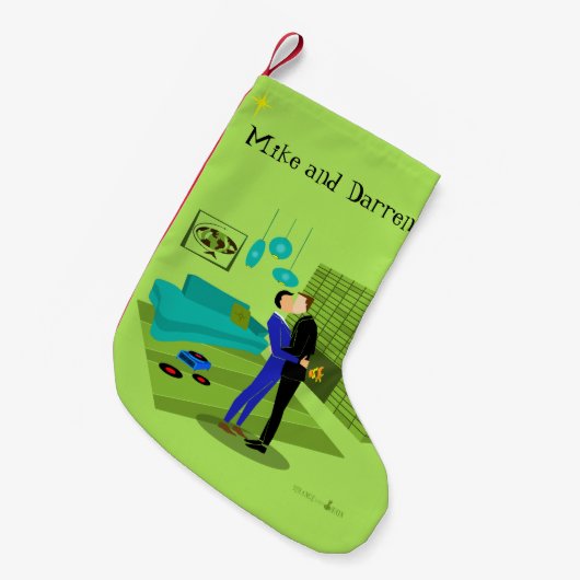 Retro Gay Couple in Love Kerstmis Stocking Kleine Kerstsok (Voorkant (Hangend))