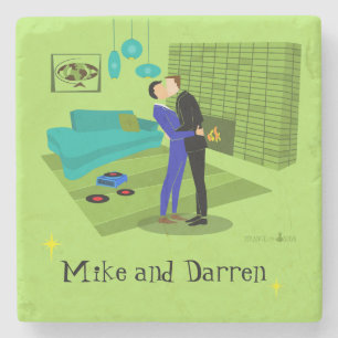 Retro Gay Couple in Love Stone Onderzetter