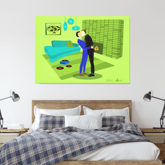 Retro Gay Couple in Love Stretted Canvas Print (Insitu (Slaapkamer))