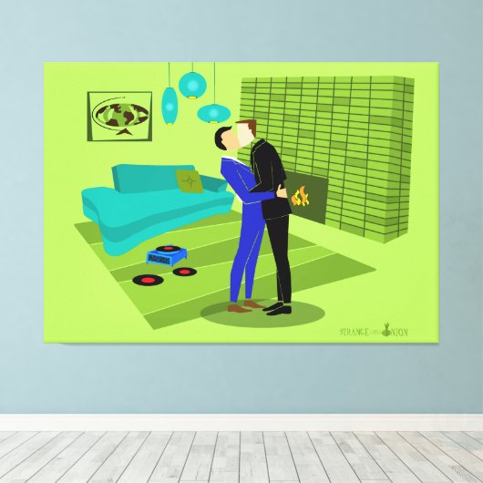 Retro Gay Couple in Love Stretted Canvas Print (Insitu (Houten vloer))