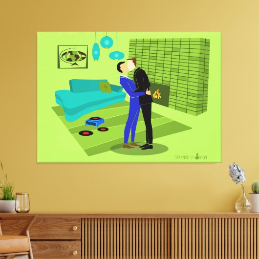 Retro Gay Couple in Love Stretted Canvas Print (Insitu (Woonkamer))
