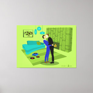 Retro Gay Couple in Love Stretted Canvas Print
