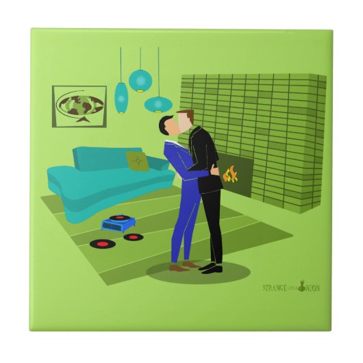 Retro Gay Couple in Love Tegeltje (Voorkant)