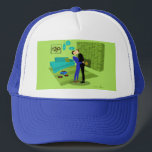 Retro Gay Couple in Love Trucker Pet<br><div class="desc">Dit Retro Gay Couple in Love design is het perfecte mengsel van passie en kitsch. In de stijl van de jaren '60, het minimalistische kunstontwerp, staat een aantrekkelijk homostel dat in het midden van die jaren zoent, dat ontegensprekelijk is versierd in het huis van de tijdcapsule. De kalkgroene steenhaard zorgt...</div>