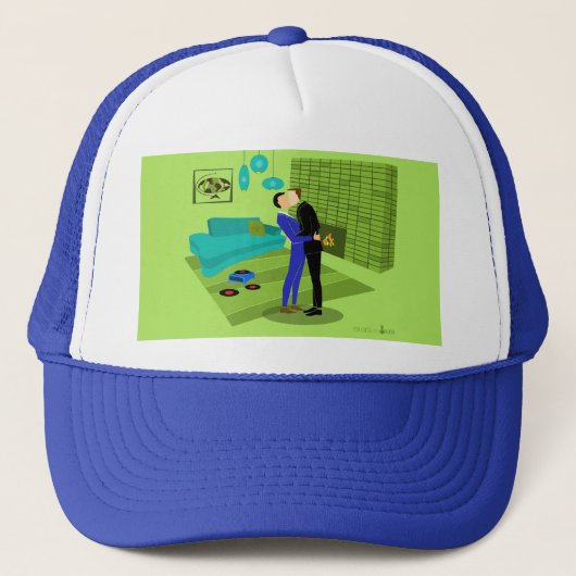 Retro Gay Couple in Love Trucker Pet (Voorkant)