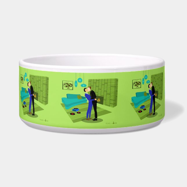 Retro Gay Couple in Love Voerbakje (Voorkant)