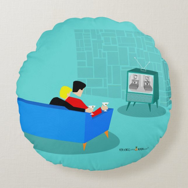 Retro Gay Couple TV Round Pillow bekijken Rond Kussen (Voorkant)