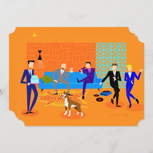 Retro Gay Party-uitnodigingen (met hond) Kaart (Voorkant / Achterkant)