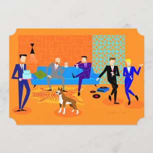 Retro Gay Party-uitnodigingen (met hond) Kaart