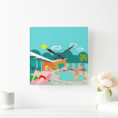 Retro Gay Pool Party Acrylwand Vierkante Klok (Huis)