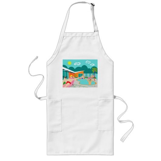 Retro Gay Pool Party Apron Lang Schort (Voorkant)