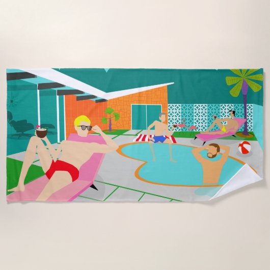 Retro Gay Pool Party Beach Towel Strandlaken (Voorkant)