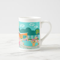 Retro Gay Pool Party Bone China Mok