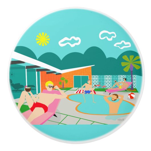 Retro Gay Pool Party Ceramic Pull Keramische Knop (Voorkant)