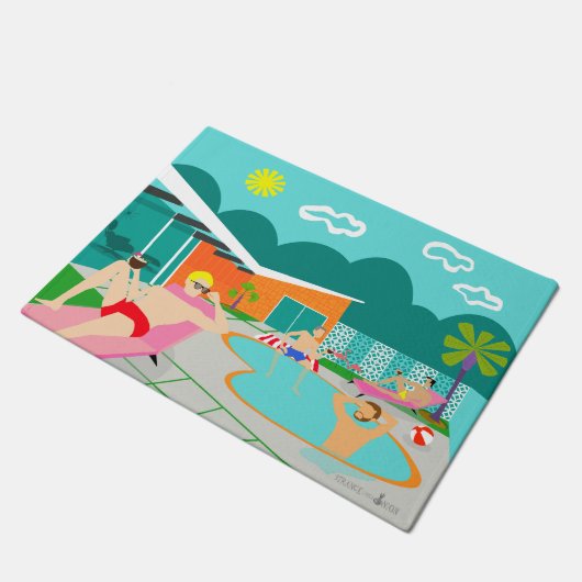 Retro Gay Pool Party Deuren Mat (Schuin)