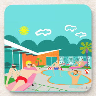 Retro Gay Pool Party Hard Plastic Onderzetter