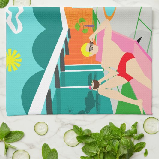Retro Gay Pool Party Kitchen Towel Theedoek (Gevouwen)