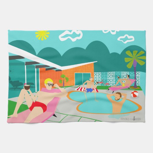 Retro Gay Pool Party Kitchen Towel Theedoek (Horizontaal)