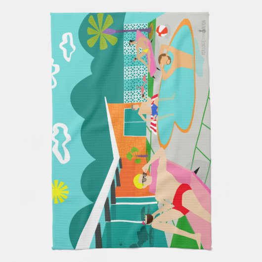Retro Gay Pool Party Kitchen Towel Theedoek (Verticaal)