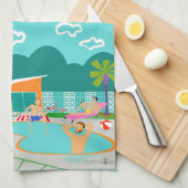 Retro Gay Pool Party Kitchen Towel Theedoek (Quarter Fold)