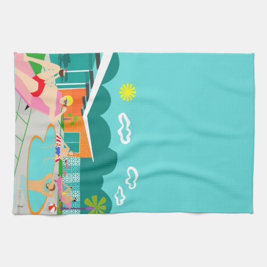 Retro Gay Pool Party Kitchen Towel Theedoek (Horizontaal)
