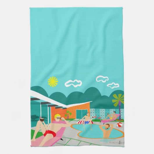 Retro Gay Pool Party Kitchen Towel Theedoek (Verticaal)