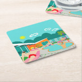 Retro Gay Pool Party-Onderzetter voor harde schijv Kartonnen Onderzetters (Schuin)