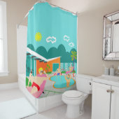 Retro Gay Pool Party Showgordijn Douchegordijn (In situ)