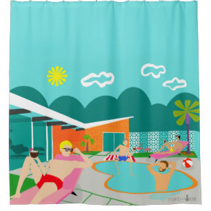 Retro Gay Pool Party Showgordijn Douchegordijn