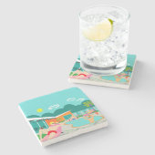 Retro Gay Pool Party Stone Onderzetter (Zijkant)