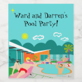 Retro Gay Pool Party Wijnfles Label Wijn Etiket (Enkel label)